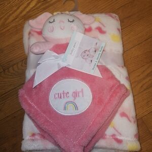 Baby Gear Pink and White Blanket Set